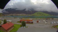 Archiv Foto Webcam Schöneben: Talstation der Bergbahn mit Blick auf Reschensee und Dorf Reschen 06:00