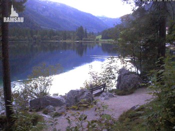 View to Luitpoldweg at lake Hintersee near Ramsau